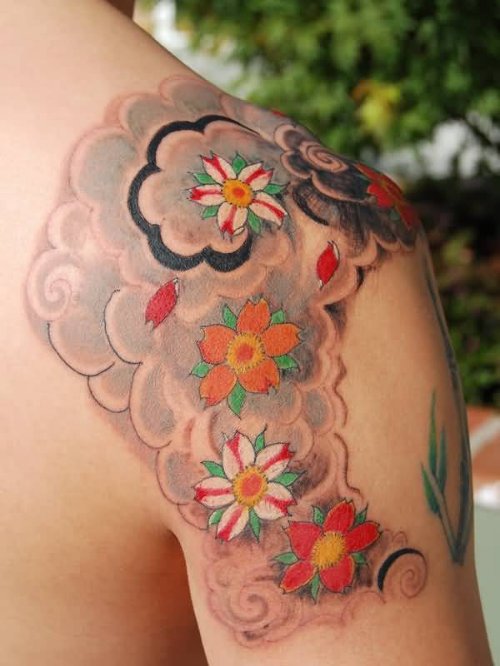 Cherry Blossom Tattoo On Man Right Shoulder